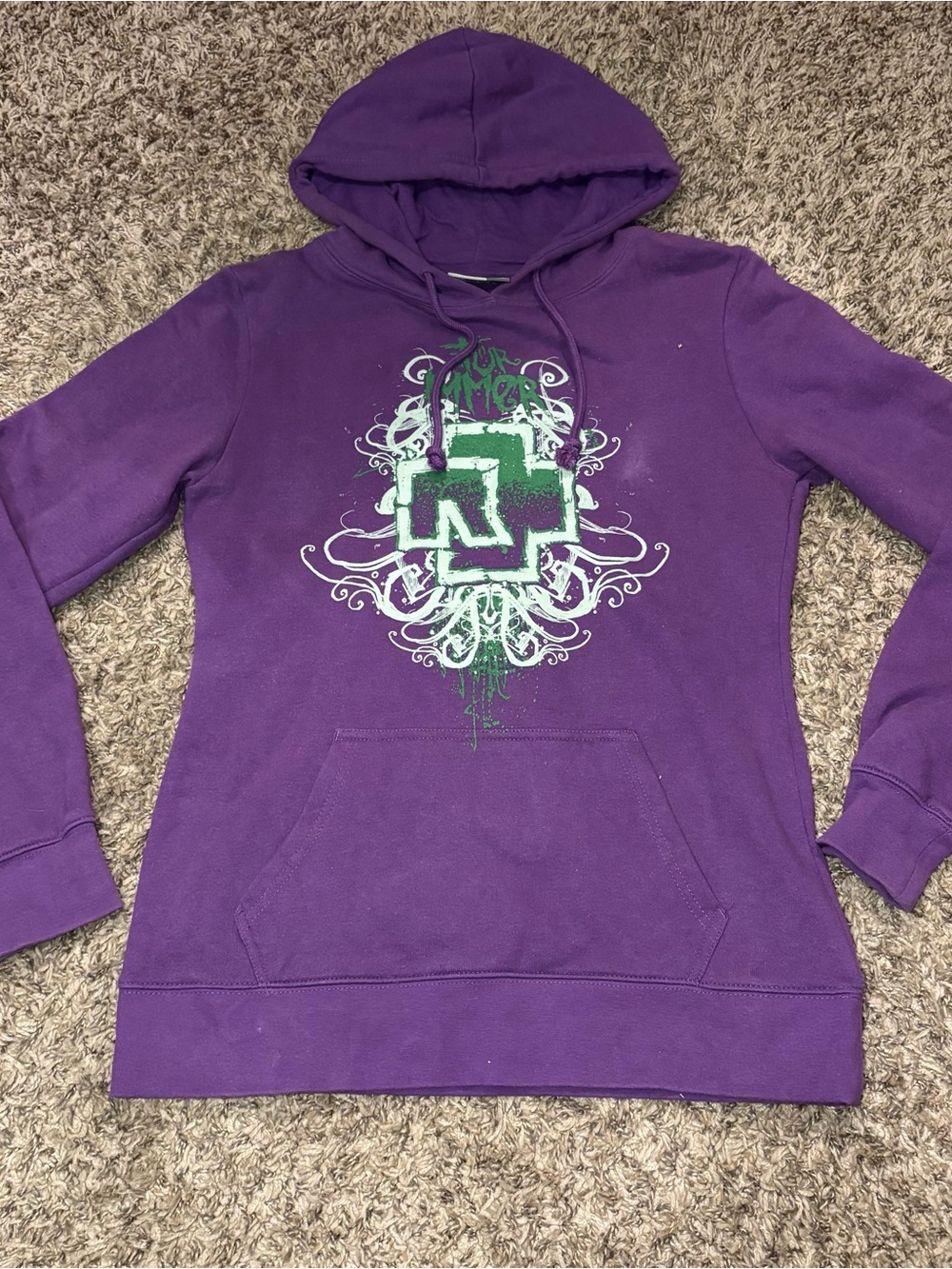 Promodoro Rammstein Purple Graphic Hoodie Signed by Till Lindemann Size Medium